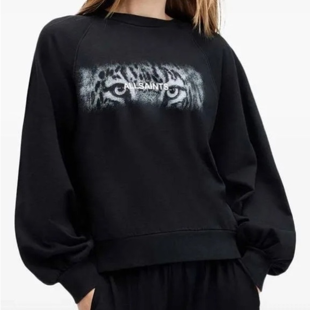 NWT All Saints Black Crewneck Sweater with Tiger Design.  Small